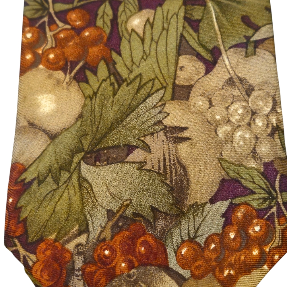 JT BECJETT Floral Patterned Men's Tie Vintage 80s 100% Silk Green Orange, Purple - Picture 3 of 6